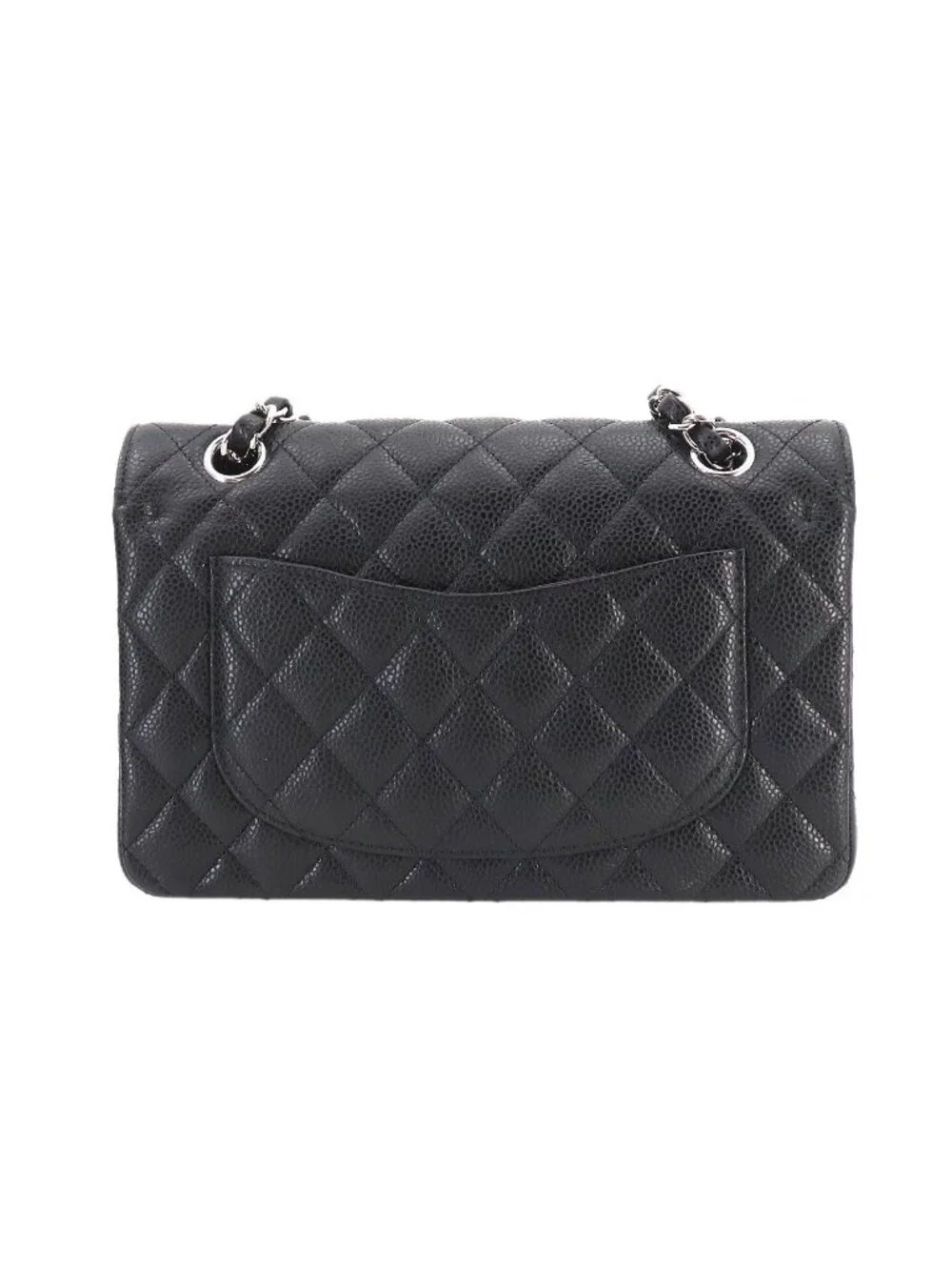 Chanel Quilted 23 Chain Shoulder Bag Caviar Leather Black Silver